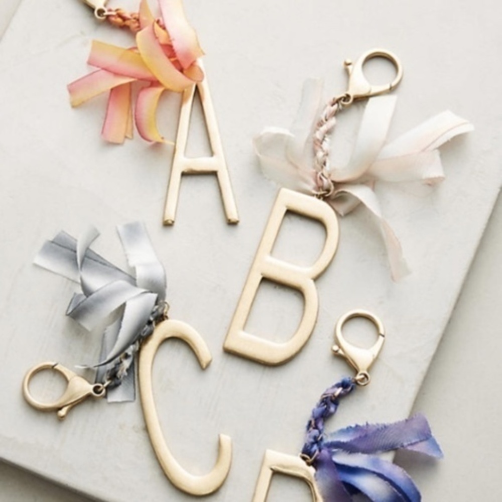 Anthropologie Monogram Brass Key Chain Fob